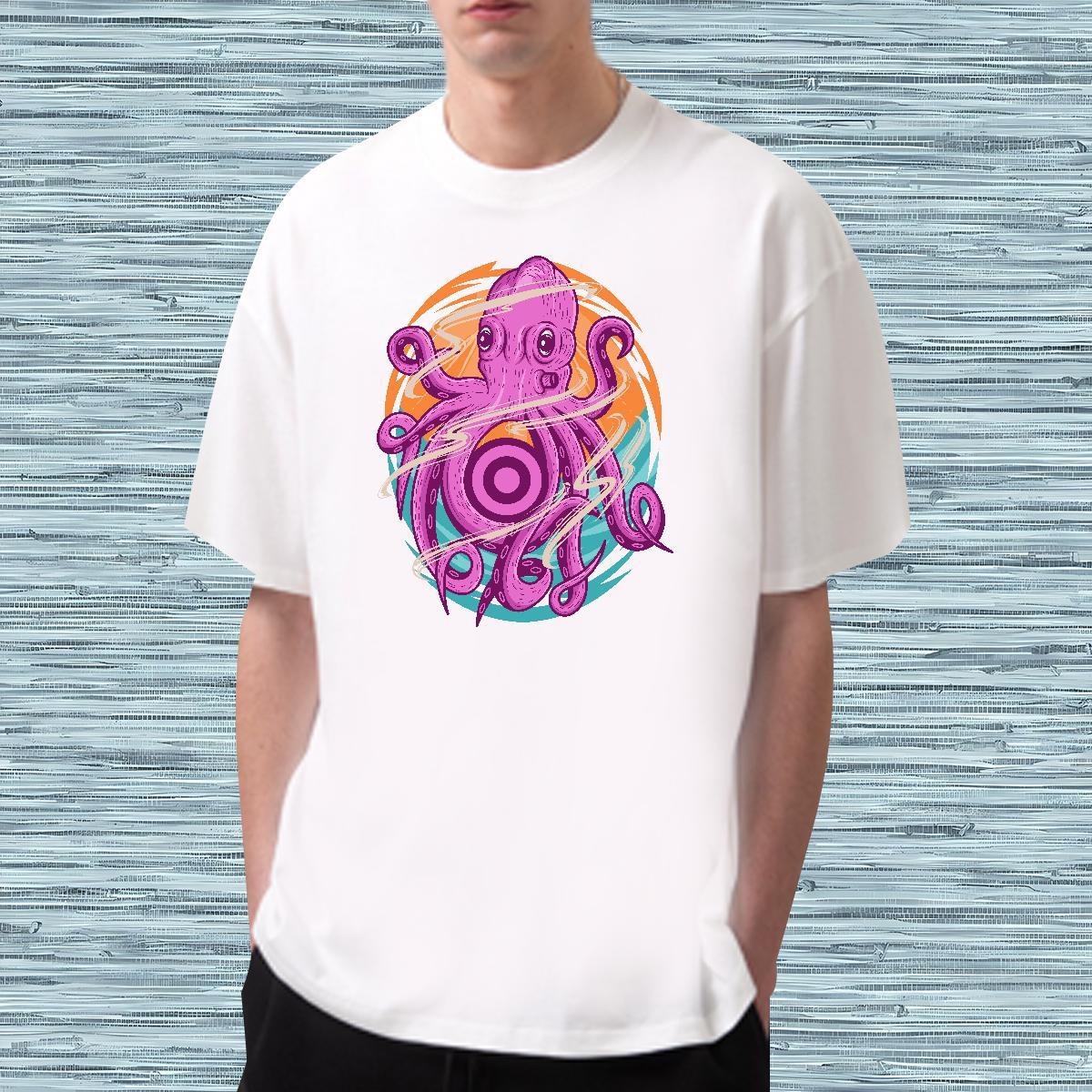 Mens T Shirts 230g Pure Cotton octopus Sport Breathable Short Sleeve Black Oversized Mens Tshirts Casual New Unisex Tops