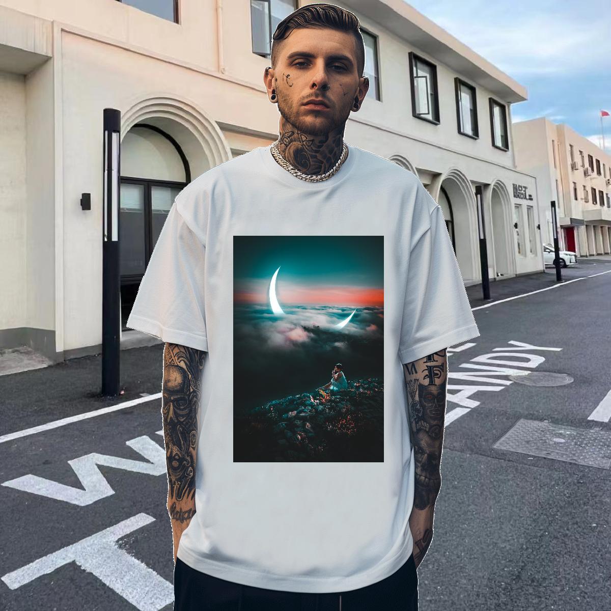 Soft Tshirt for Man Woman 230g Pure Cotton Anime Printing Street sky White Plus Size O Neck Short Sleeves Fashion Mens T Shirts Tops Shirt