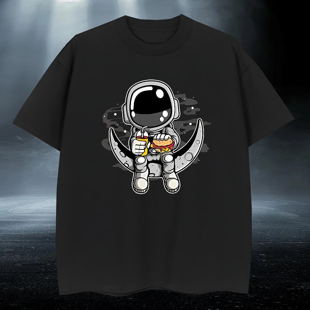 Cool Design Men Tshirts 230g Pure Cotton Sport spaceman DIY Printed Breathable Crew Neck Casual New T Shirts Men Tops Tees