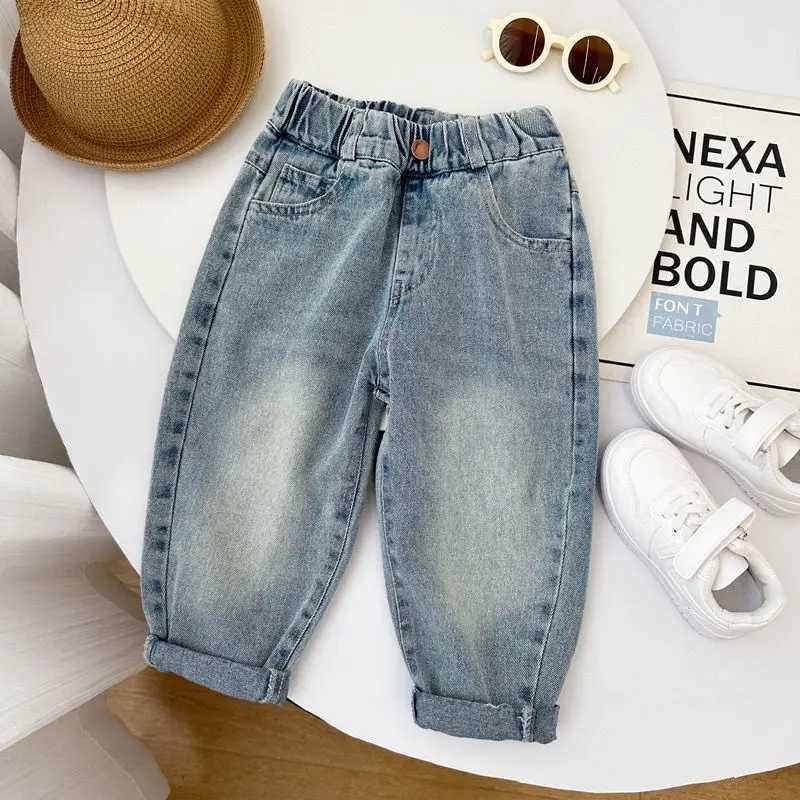 Childrens jeans for spring and autumn childrens casual simple pants for spring boys Korean style pants for spring W240803