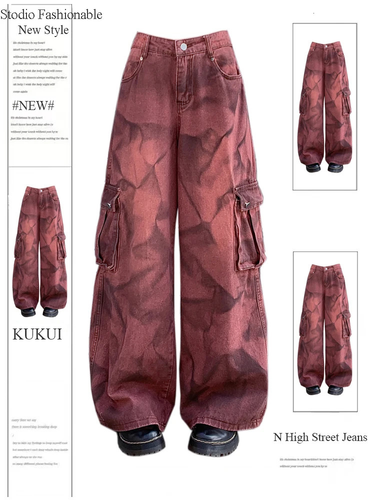 Womens Cargo Jeans Y2k 90s Vintage High Waist Wide Leg Denim Trousers Harajuku Baggy Jean Pants 2000s Trashy Clothes 240806