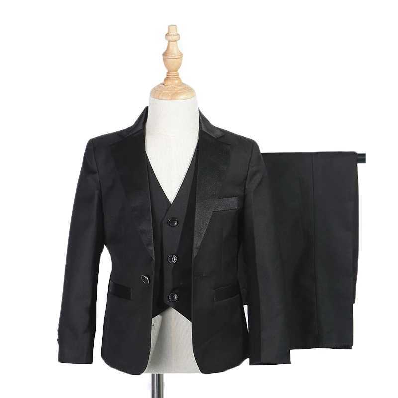 Suits Boys Black 007 Blazer Jacket Vest Pants 3Pcs Suit Kids Photograph Set Children Birthday Wedding Suit Teen Performance Prom Dress