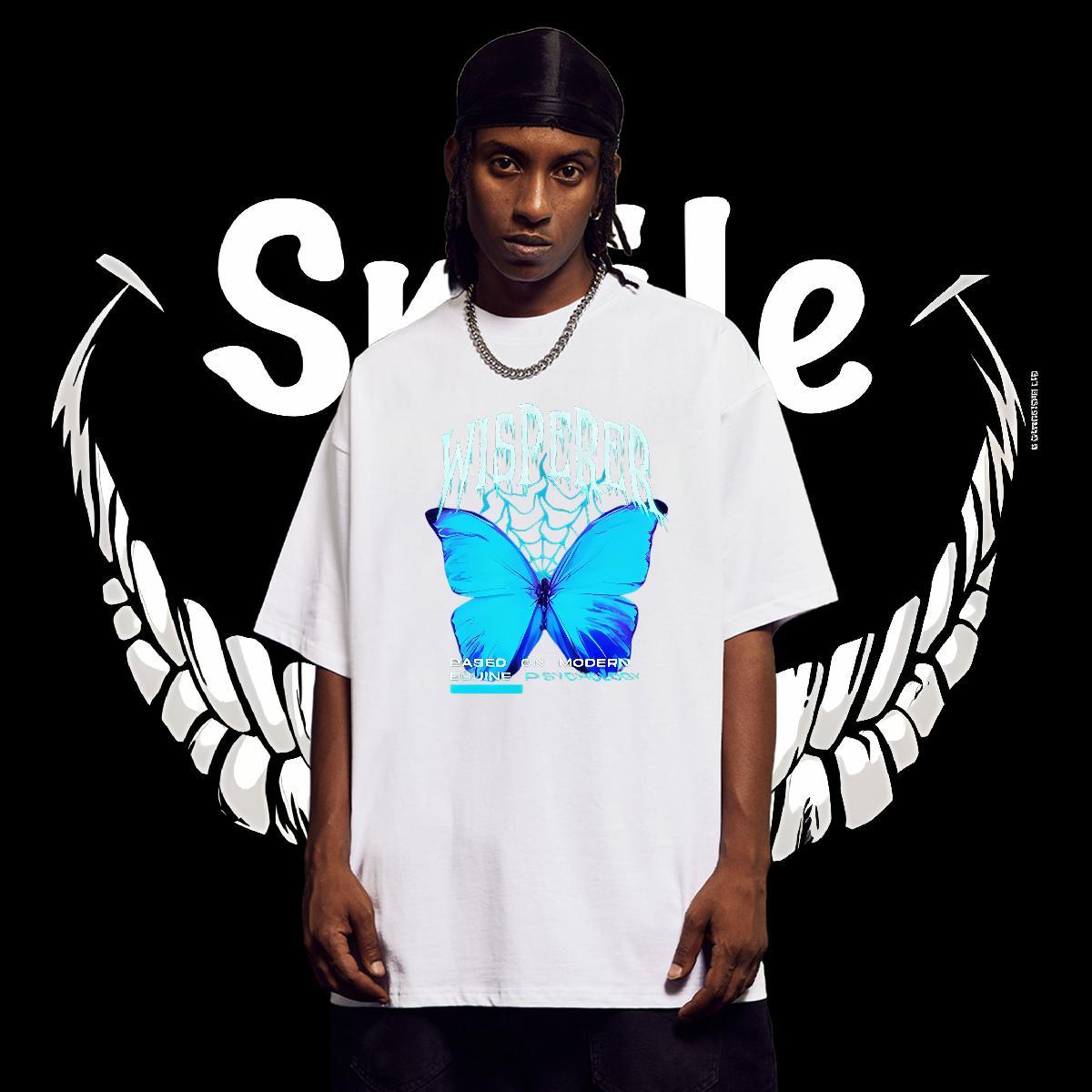 DIY Man T Shirts 100% Cotton 230g Butterfly Casual Daily Wear Tees Breathable Short Sleeve Brand Men Clothes T-Shirt Plus Size Custom