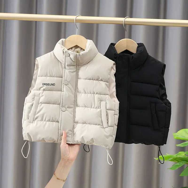 Autumn and Winter Childrens Down Cotton Vest Baby Girl Boy Thick Warm Wool Single Chest Flip Collar 3-10 YearsW240724
