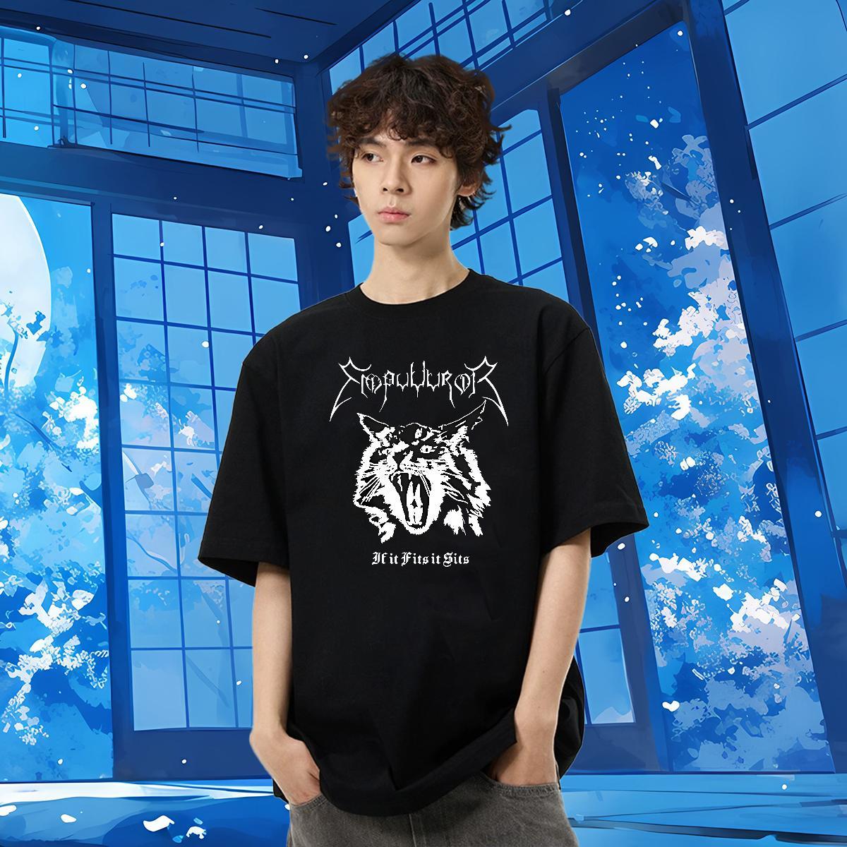 Free Shipping Mens T Shirts 100% Cotton 230g ferocity Daily Outfit Clothes Breathable Crew Neck Unisex Men Tees Custom Cartoon