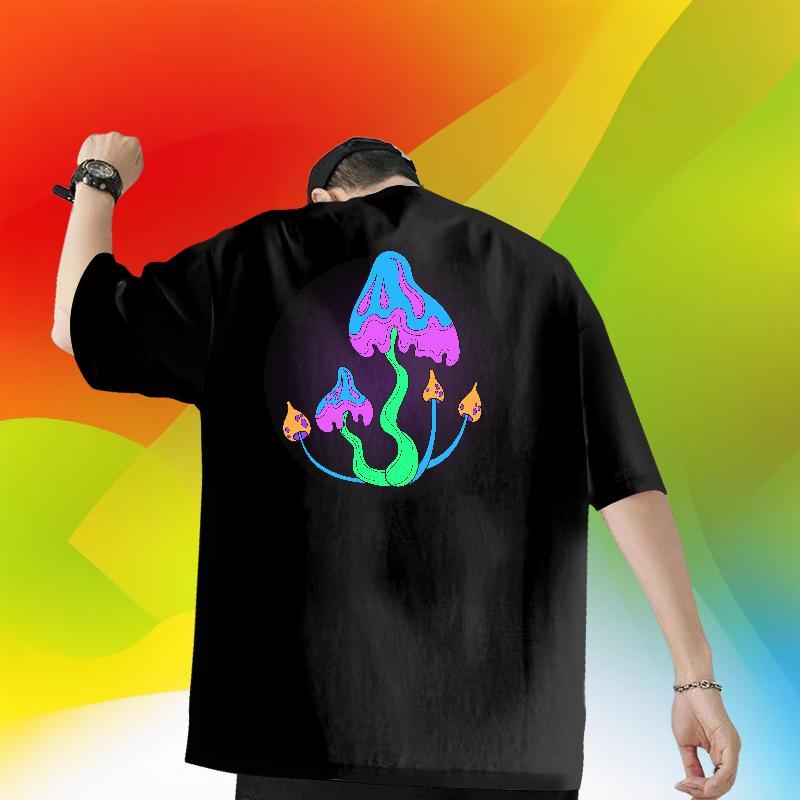 Brand Mens T Shirts 230g 100% Cotton mushroom Anime Printing Street Tops Tees Pure Cotton Popular Mens Tshirts Plus Size Cartoon