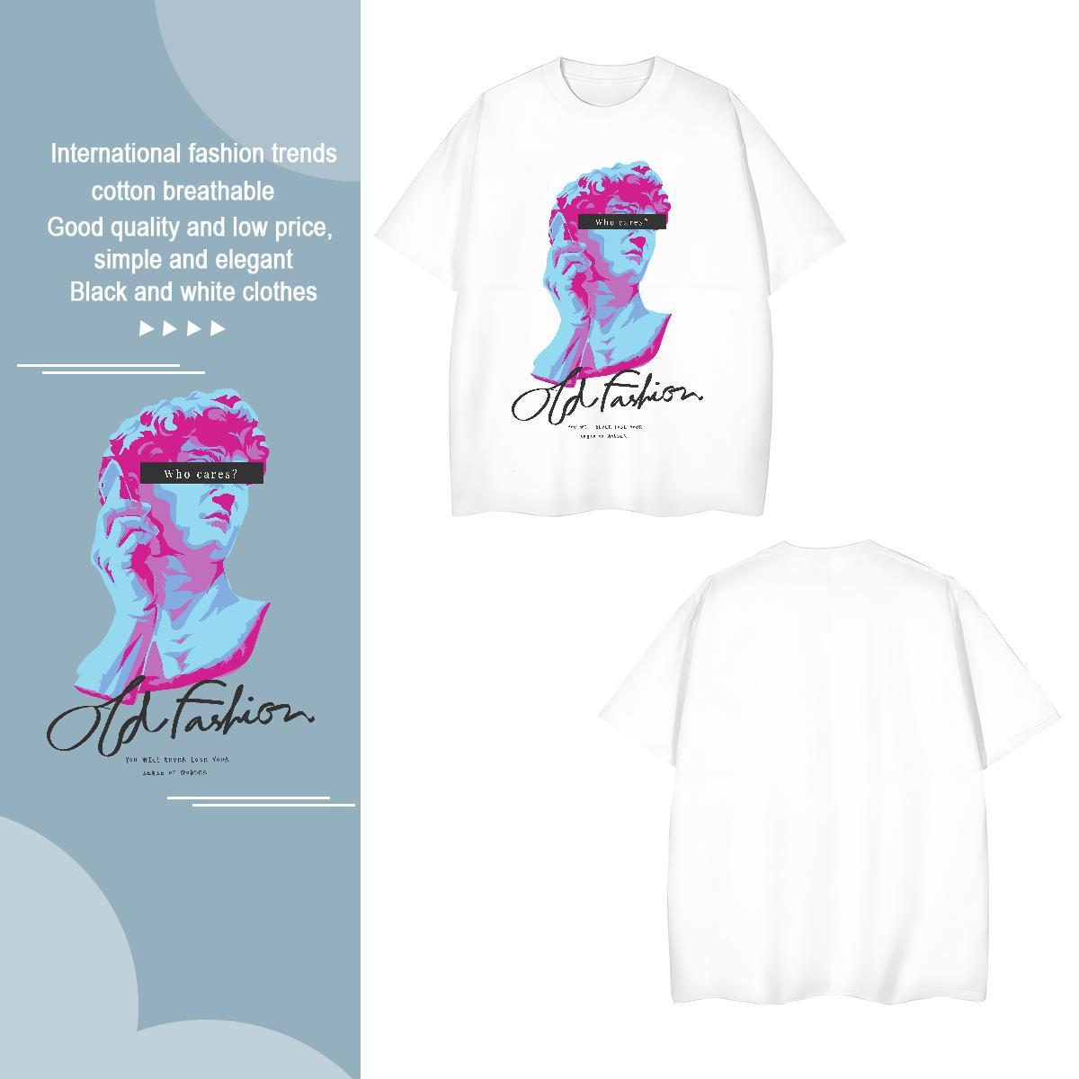 T shirt 230g 100% Cotton Statue of David Beach O Neck Short Sleeves Cartoon Print Men Clothes T-Shirt Fashion Designer TOP Quality Tops