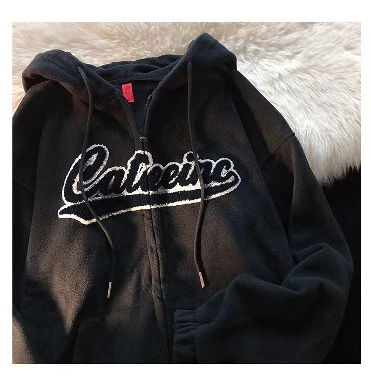 Autumn/Winter Shake Fleece Hooded Zipper Milk Yellow Sweatshirt Women's Small Oversize Plush Cardigan Coat Top