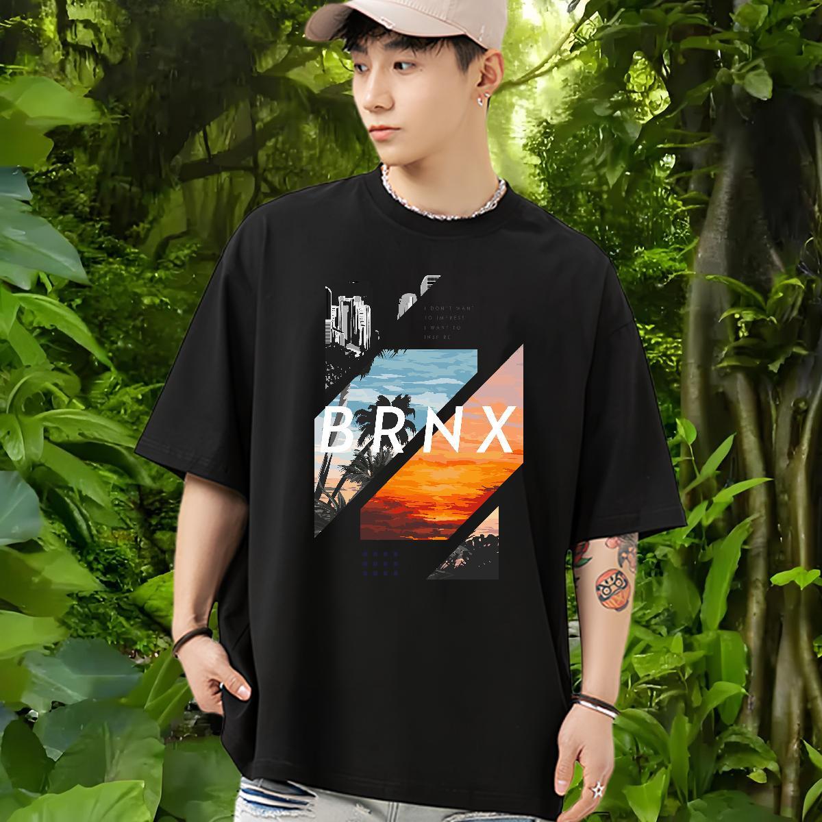 Factory Direct T shirt 100% Cotton 230g tree Street Wear Top Tees Breathable Crew Neck Loose Men Tshirts DIY Anime
