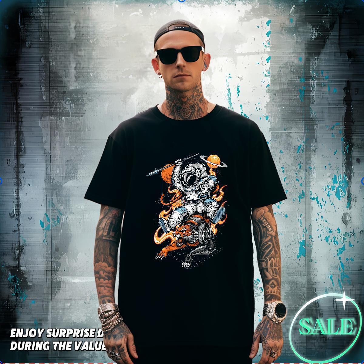 Mens T Shirts 100% Cotton 230g universe Spring Summer Breathable Crew Neck Custom Printing Men Tshirts 2024 High Quality Tees Shirts