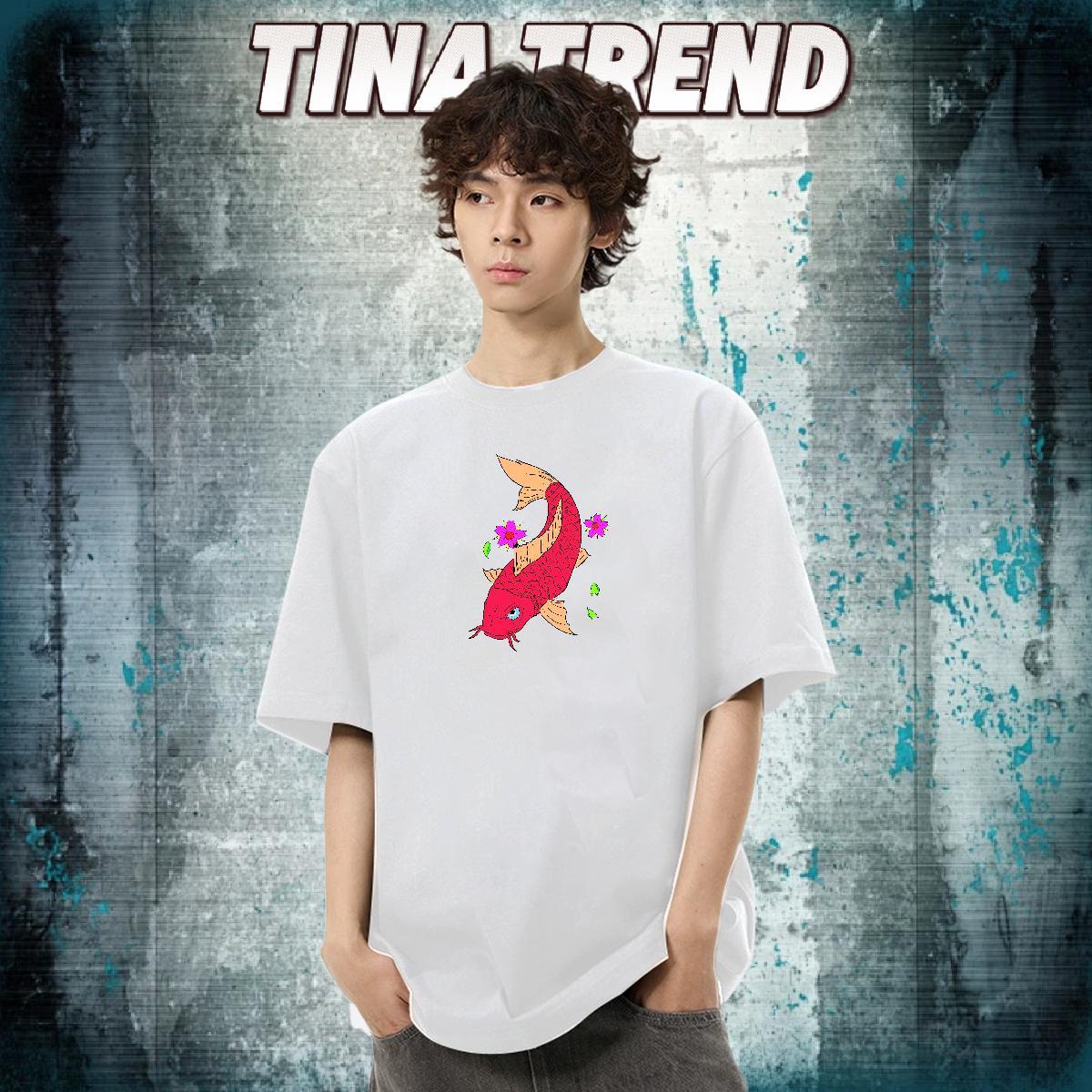 New Man T Shirts 230g Cotton fish Casual Daily Wear Tops Tees O Neck Short Sleeves TOP Quality Tshirt for Man Woman Custom Print Plus Size