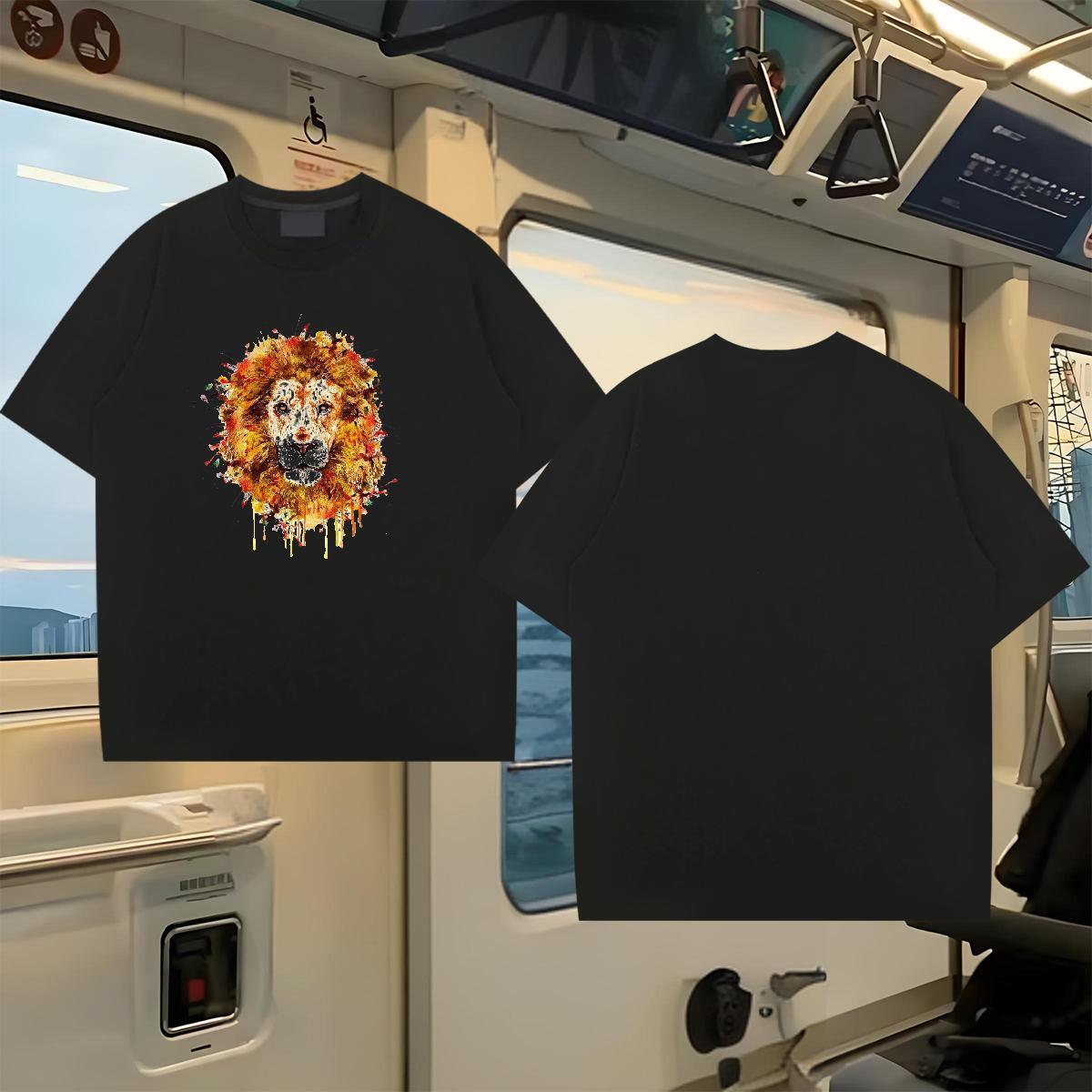 Classic Men T Shirts 230g Cotton lion Summer Casual Clothes Crew Neck TOP Quality Tshirt for Man Woman Custom Cartoon