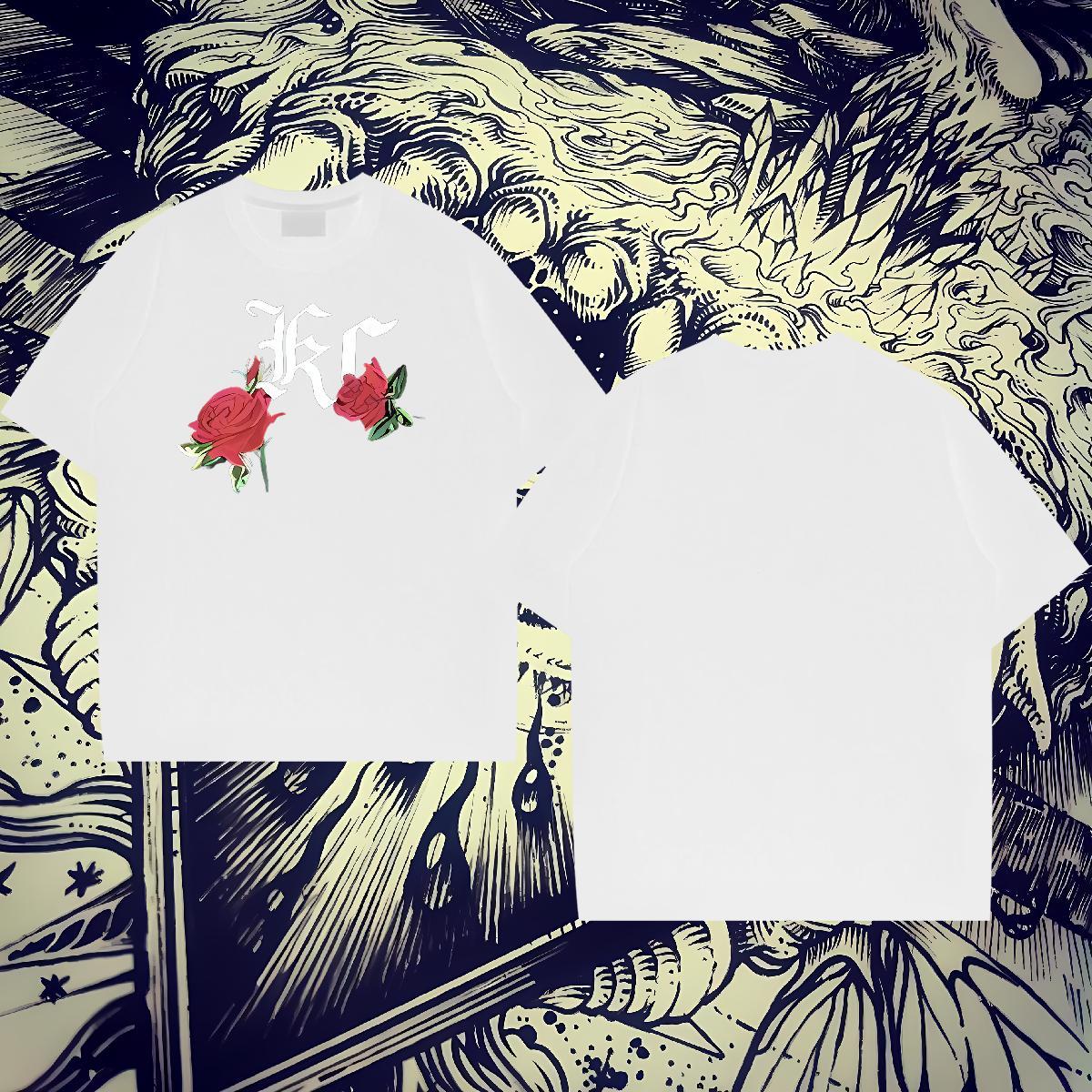 2024 DIY T shirt 230g 100% Cotton ROSE Casual Top Tees Crew Neck Breathable Unisex Couples T Shirts Oversized