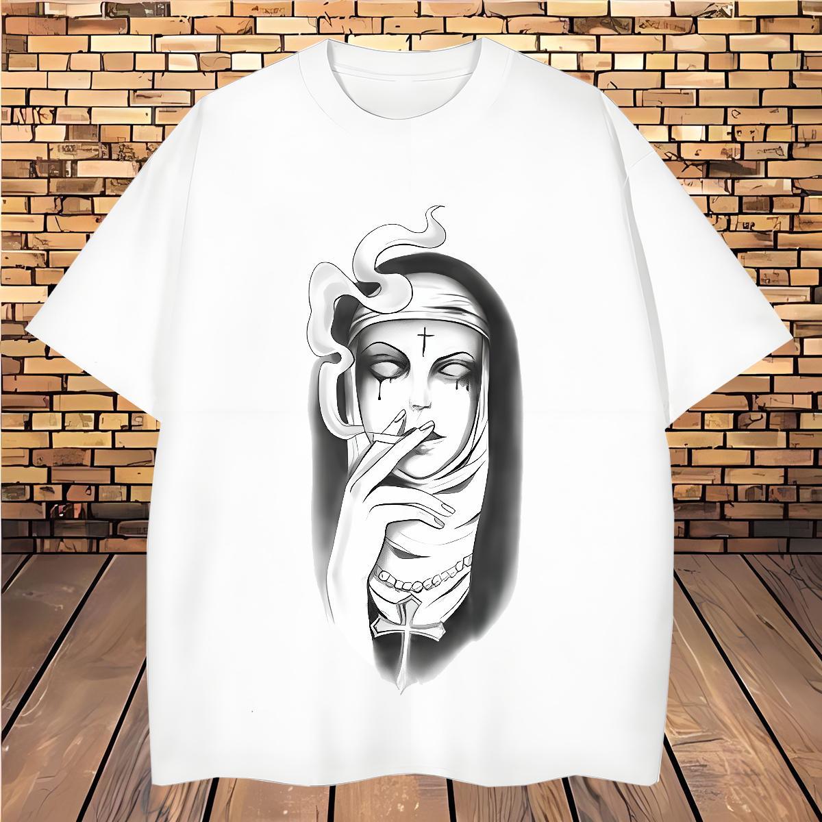 Man T Shirts 230g Cotton nun Summer Casual Pure Cotton Anime Couples T Shirts DIY Customized Soft Tees