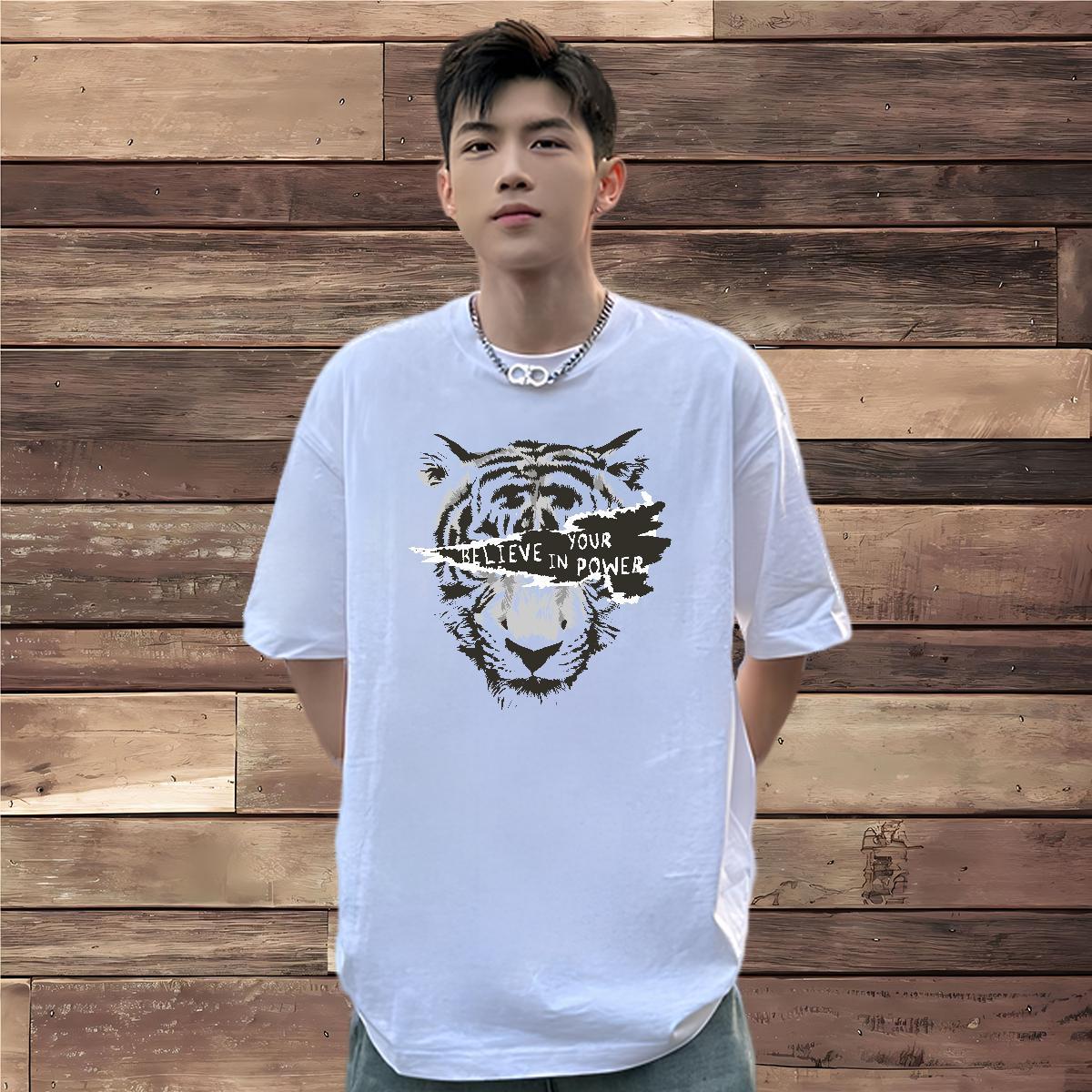 DIY Customized Mens T Shirts 230g Pure Cotton tiger Daily Outfit Tshirts Breathable Wholesale Men Tees Anime Print