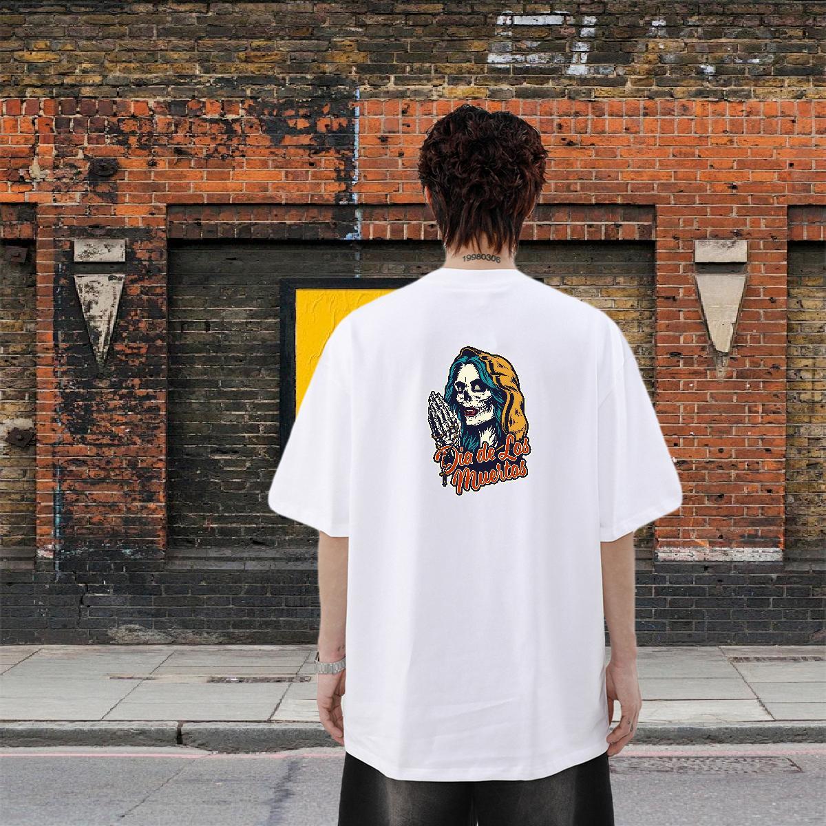 Customized T-Shirts skull Tees Shirts 230g Cotton Hip Hop High Quality DIY Logo Oversized Round Neck Short Sleeve Men Tops Tees