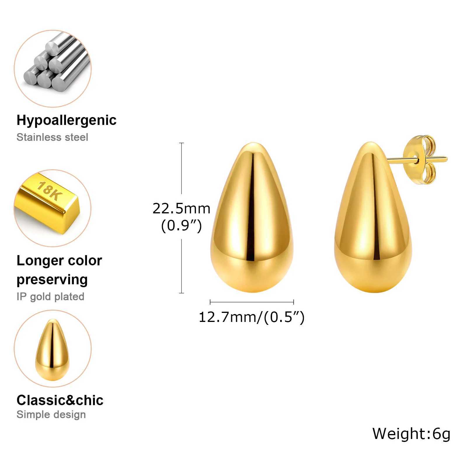 Vnox 1 pair of womens long water droplet earrings simple metal earrings gold-plated stainless steel hypoallergenic earrings W240803