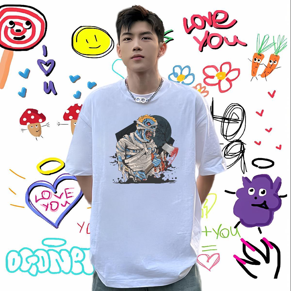 2024 T Shirts Men 230g Pure Cotton monster Street Top Tees Crew Neck Comfortable Mens Tshirts Custom Printing