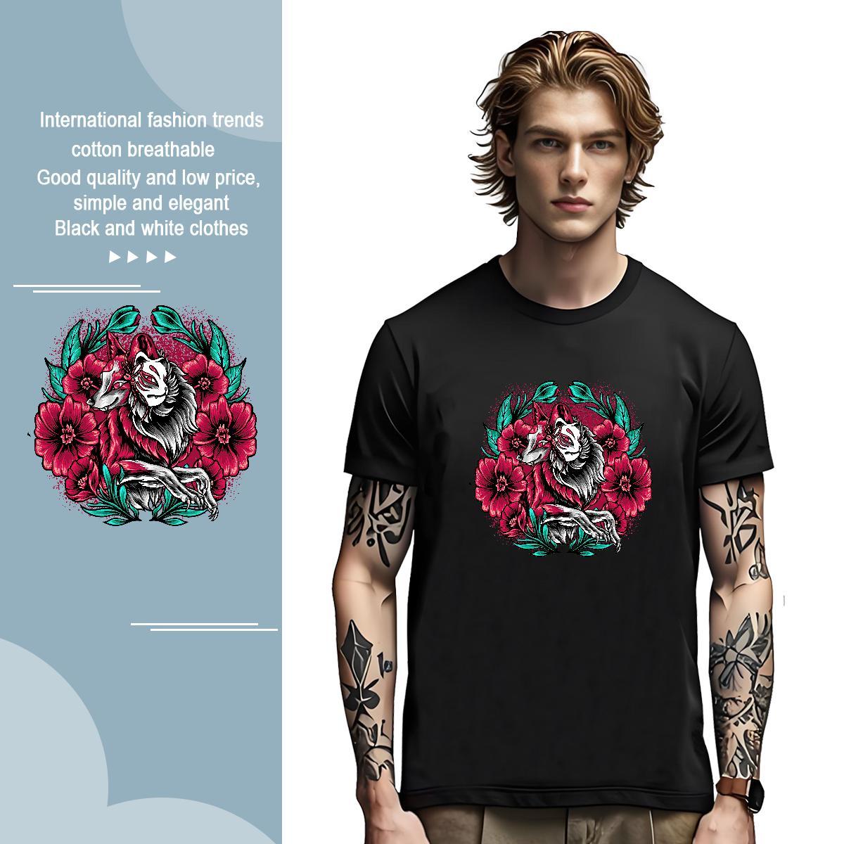Men T Shirts 230g Pure Cotton wolf Daily Outfit Breathable Soft Custom Print Oversized Men Clothes T-Shirt Classic Casual High Quality Tops Tees