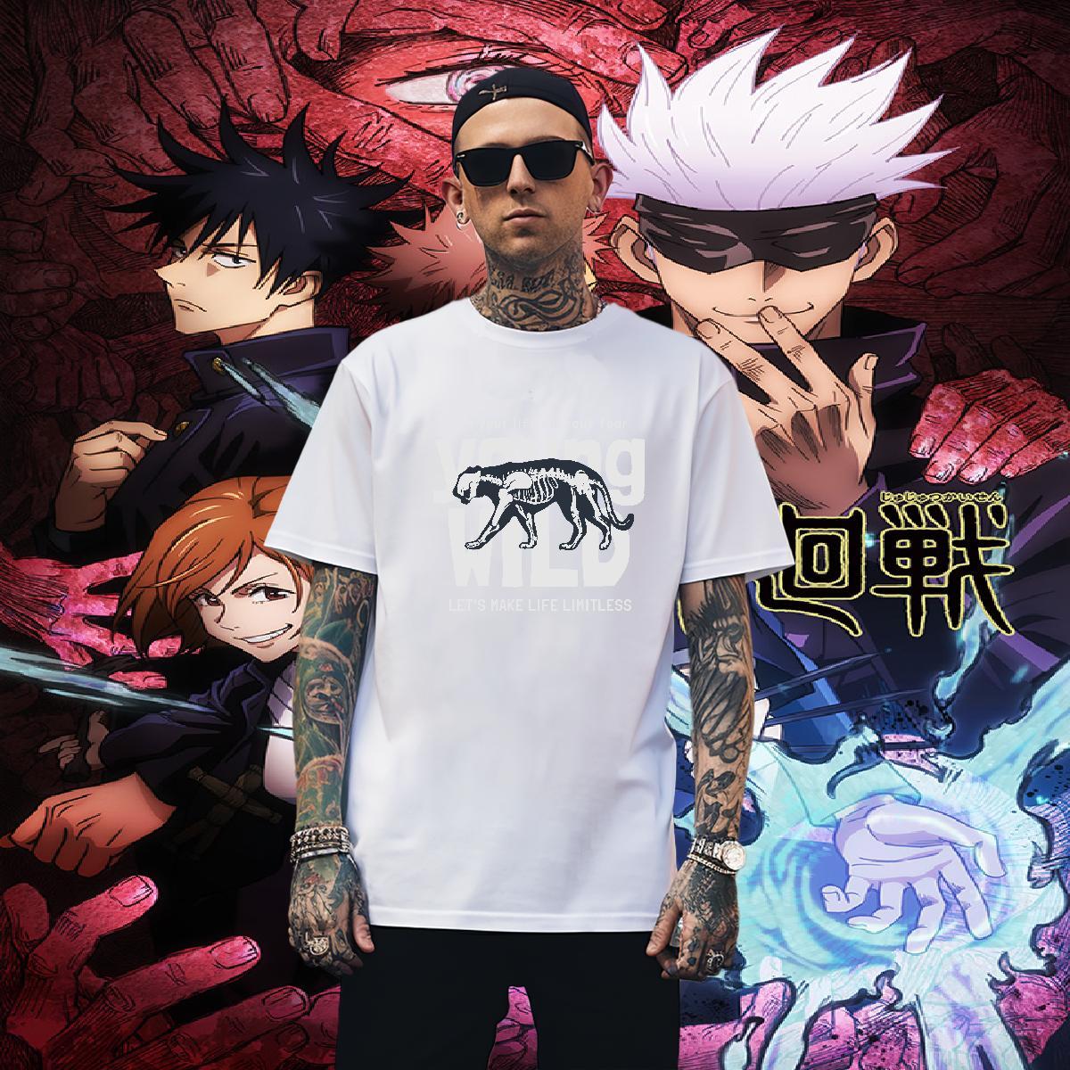 Loose Men Clothes T-Shirt 100% Cotton 230g Men T Shirts Anime Printing Street Crew Neck Breathable White Plus Size New Polos