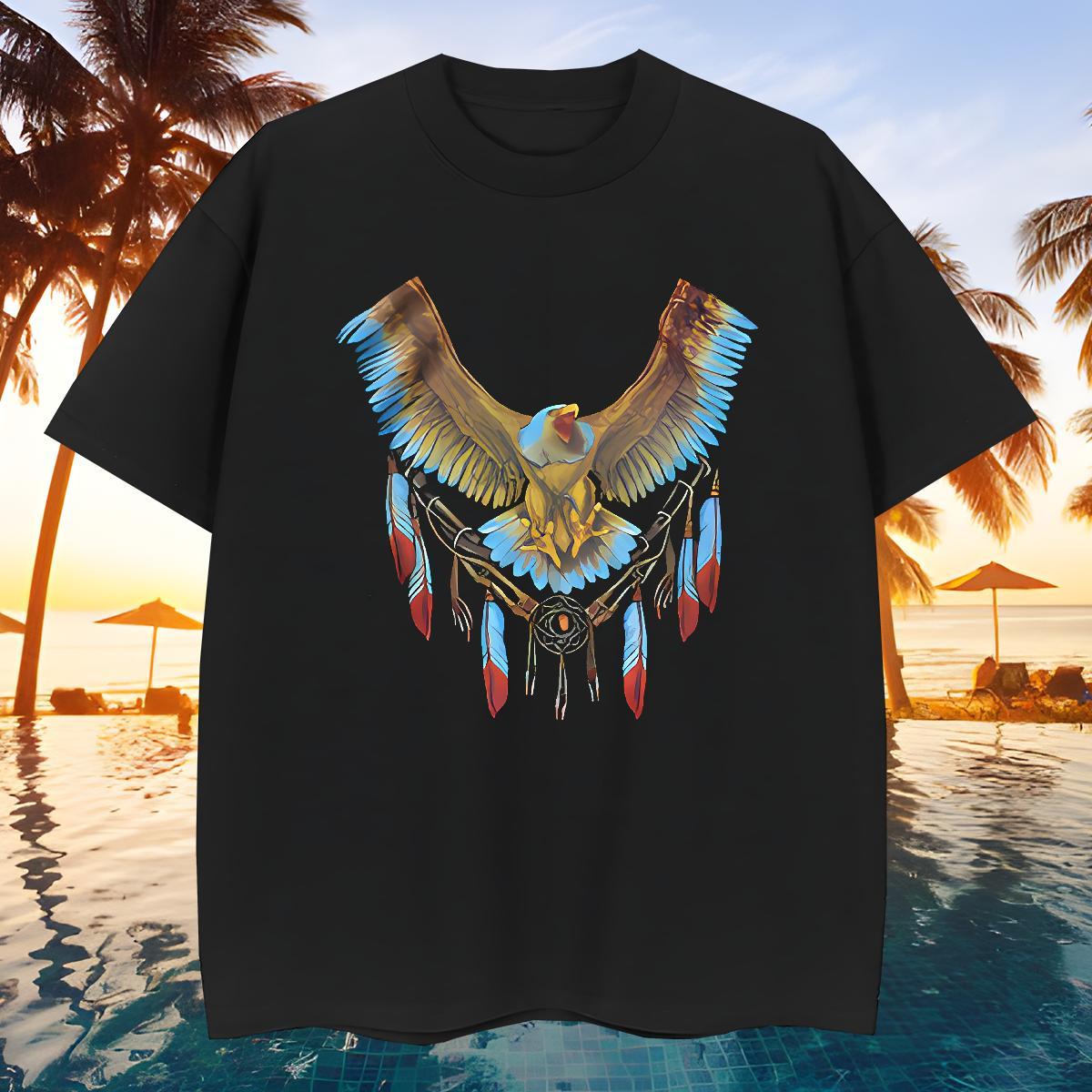 Loose Men Tees 100% Cotton 230g eagle Men T Shirts Beach O-Neck Short Sleeve Black White Customized Top Tees