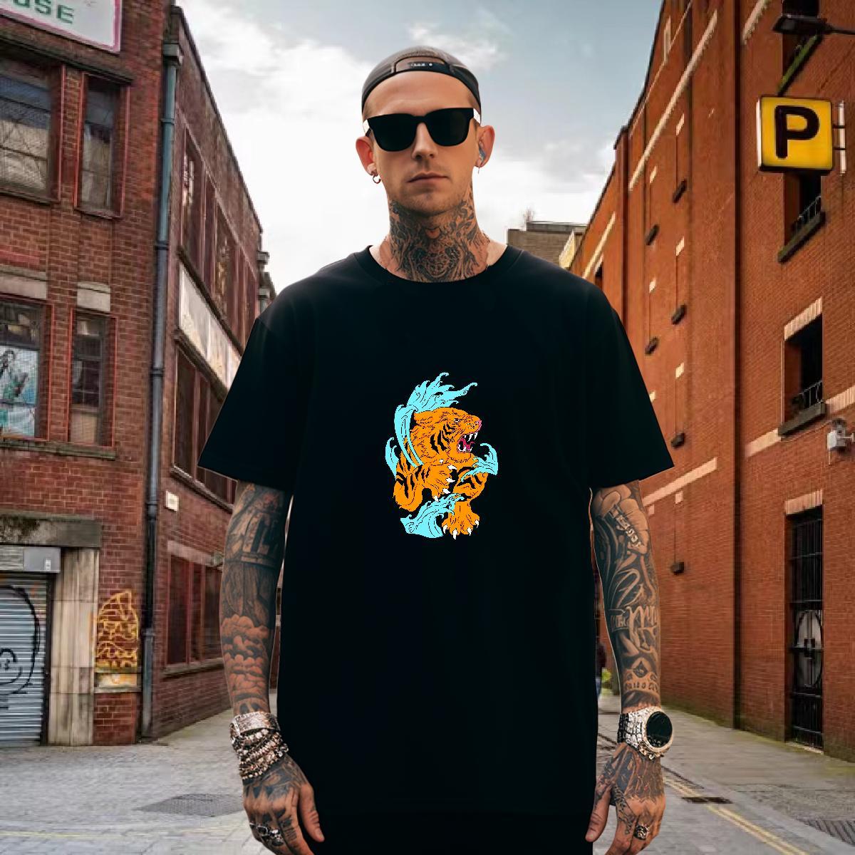 T-Shirts 230g Cotton tiger Sport Breathable Crew Neck Custom Big Size Men Tops Tees Free Shipping Loose Tee Shirt