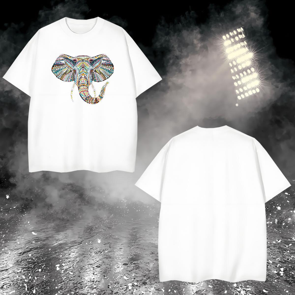 T-Shirts for Men 100% Cotton 230g Elephant Daily Outfit Breathable Short Sleeve Floral Print Men Tops Tees Customized Soft Tops Shirt