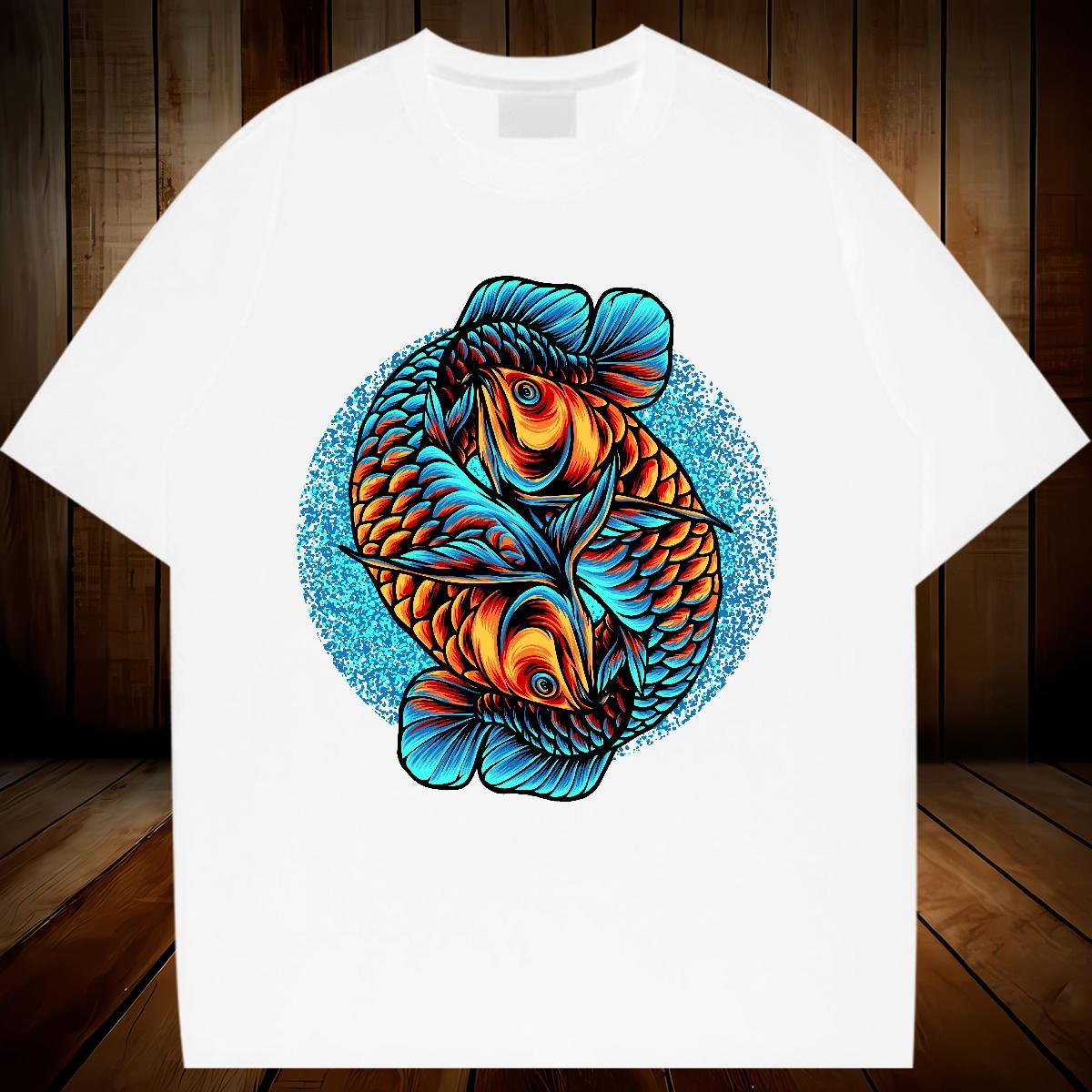 Soft Womens T Shirts Breathable Crew Neck Woman Tshirt Oversized Gold fish High Street Hip Hop 230g Pure Cotton Fashion Tops