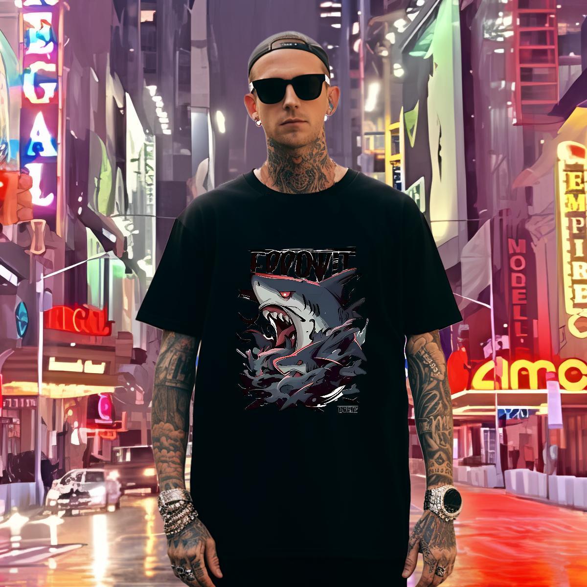 Men T Shirts 100% Cotton 230g shark Street Wear Short Sleeve O-Neck Custom Big Size Men Tshirts Wholesale Unisex Tops Shirt