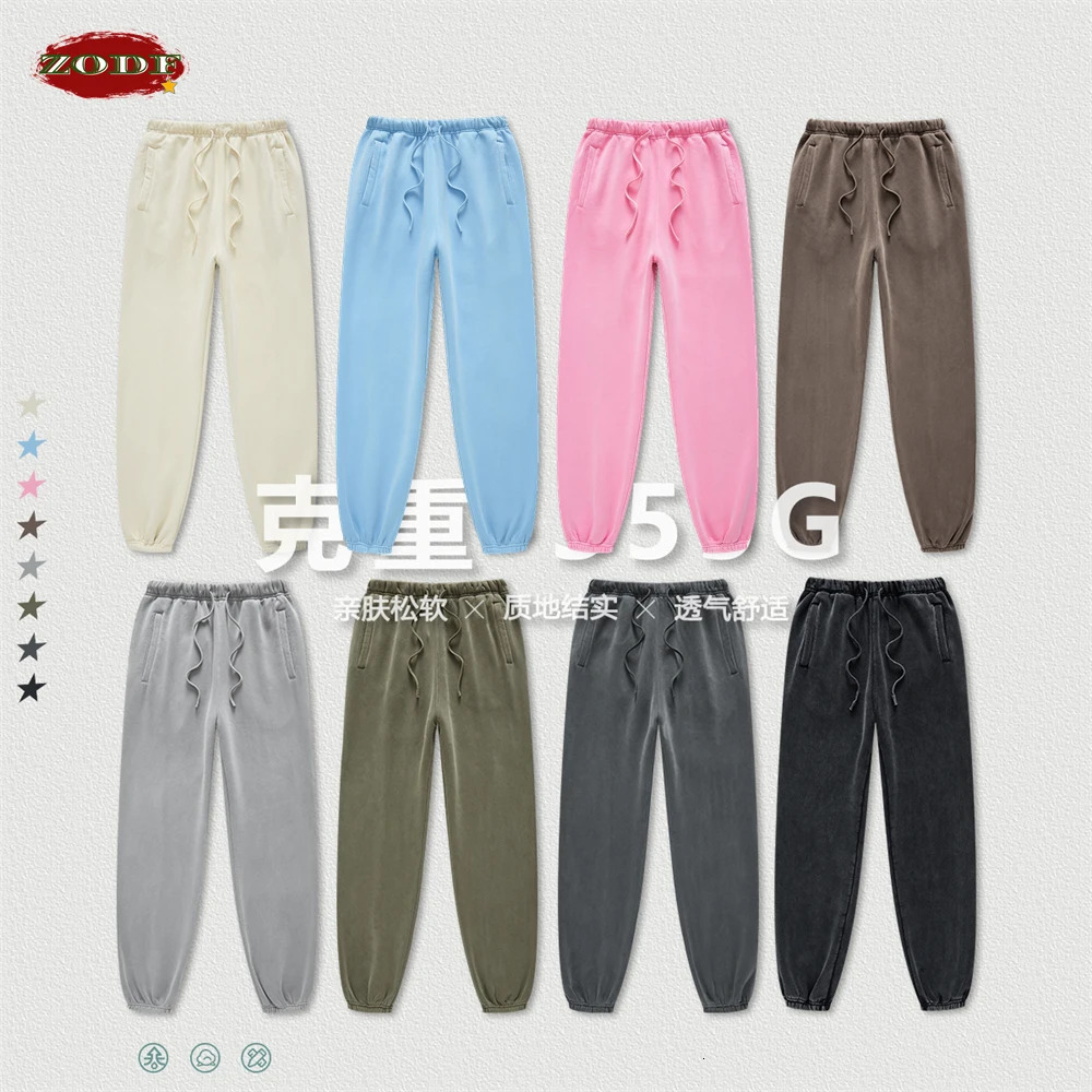 ZODF Autumn Winter Mens Washed Sweatpants Retro Unisex Loose 355gsm Warm Fleece Solid Joggers Pants Streetwears HY0653 240806