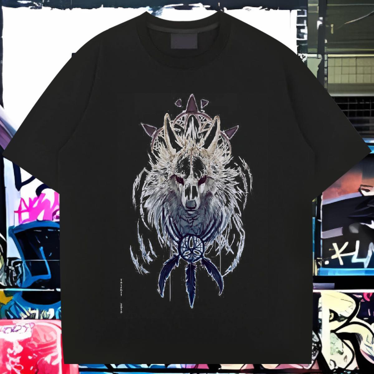 T Shirts Men 230g Cotton wolf Hip Hop Short Sleeve Soft Black White Men Tops Tees Free Shipping Popular Clothings