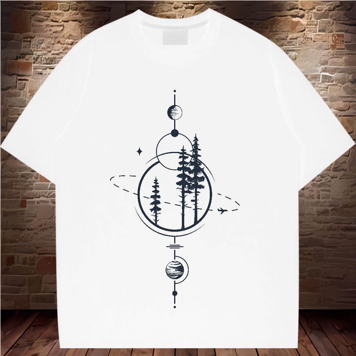 Loose Women T Shirts Comfortable Couples T Shirts Customized Print tree Outdoor 230g Pure Cotton New Tees