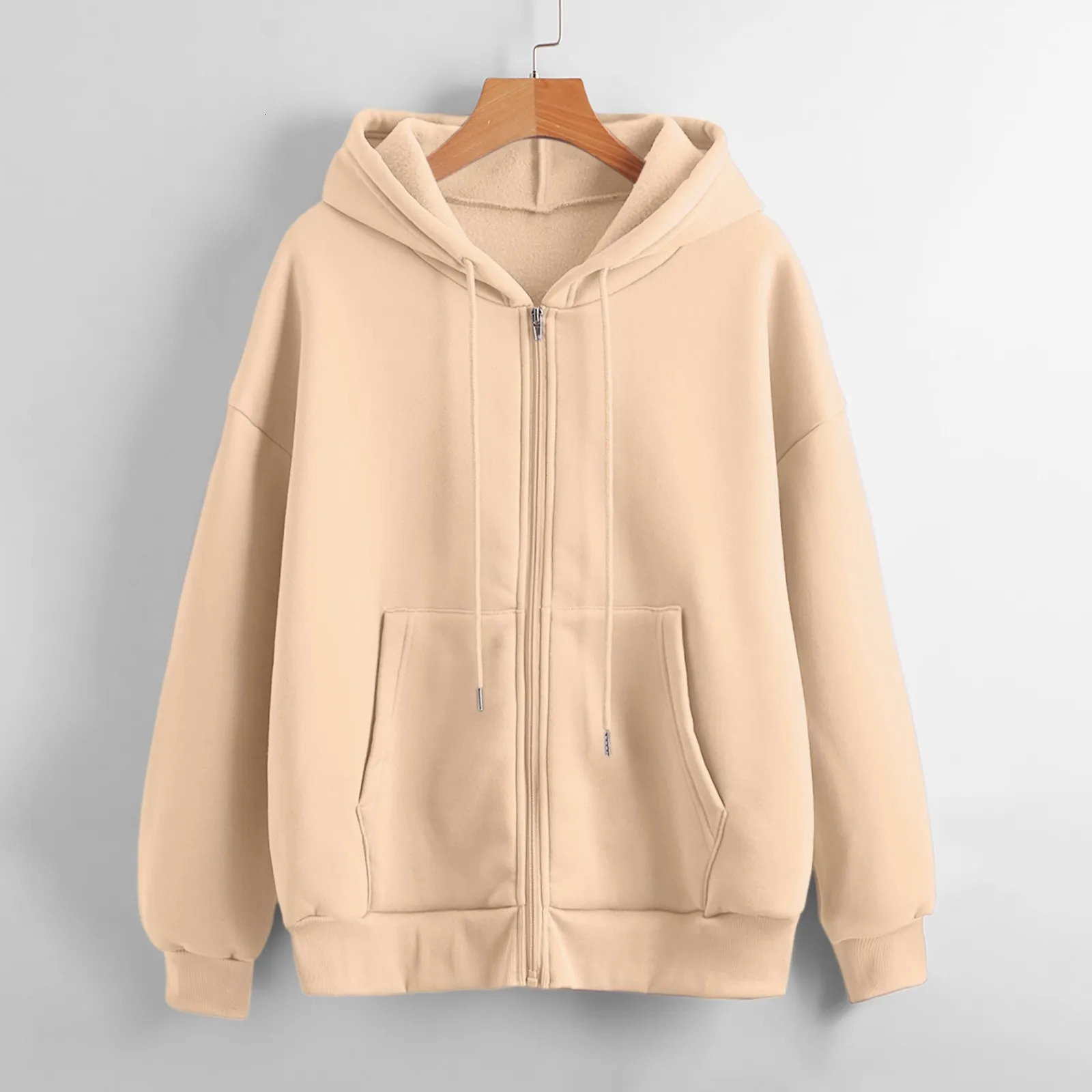 Autumn Women Sweatshirt Hoodies Spring Fashion Casual Cardigan Drawstring Sweatshirts Korean Style Solid Zip Up Hoodies 240812