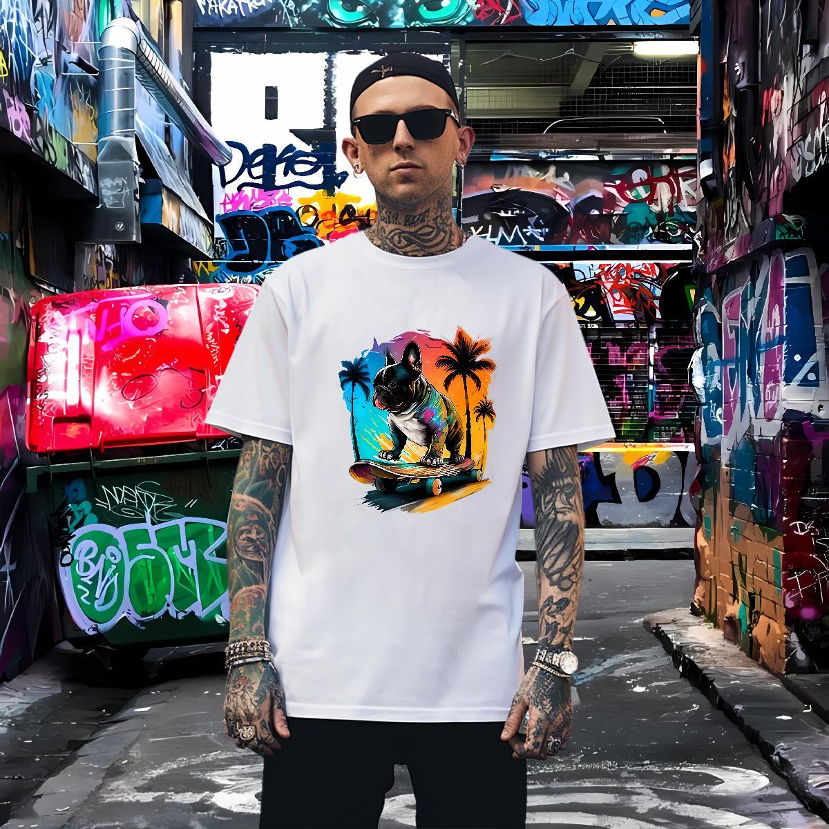 Men T Shirts 100% Cotton 230g French Bulldog Outdoor Short Sleeve Soft Black White Men Clothes T-Shirt New Arrival Loose Tee Shirt