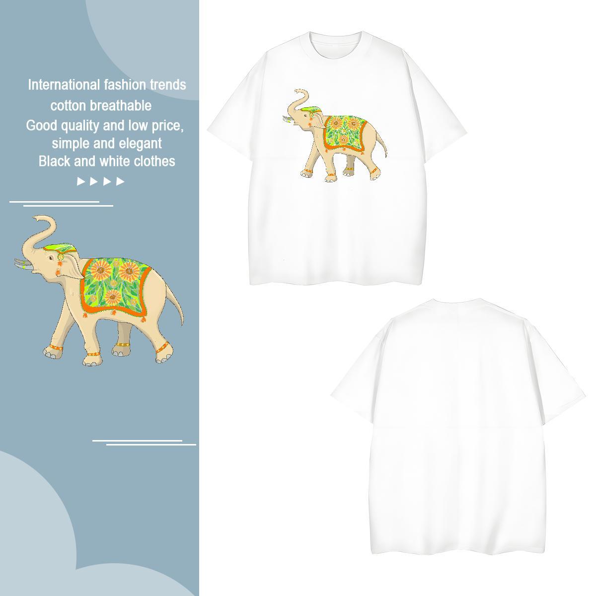 T Shirt For Man 230g Cotton elephant Anime Printing Street Short Sleeve Soft Custom Printed Men Clothes T-Shirt Casual New Comfortable Tops Shirt