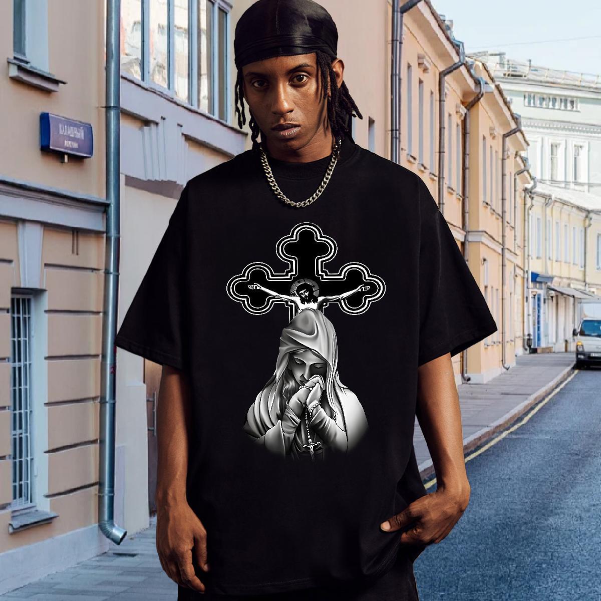 T Shirts Men 100% Cotton 230g cross Street Wear Pure Cotton Floral Print Men Tees Classic Designer Clothings