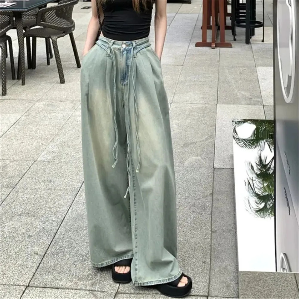Y2k Women Vintage Streetwear Korean Baggy Cargo Jeans Retro Straight Parachute Pants Denim Trousers Fairy Grunge Alt Clothes 240806