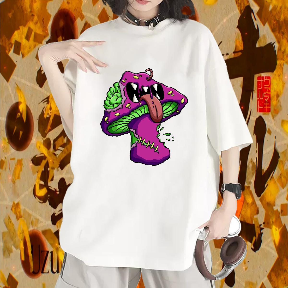 Unisex Woman T Shirts Breathable Short Sleeve Woman Tshirt Anime Oversized mushroom Sports Street Wear 230g 100% Cotton New Arrival Tee Shirt