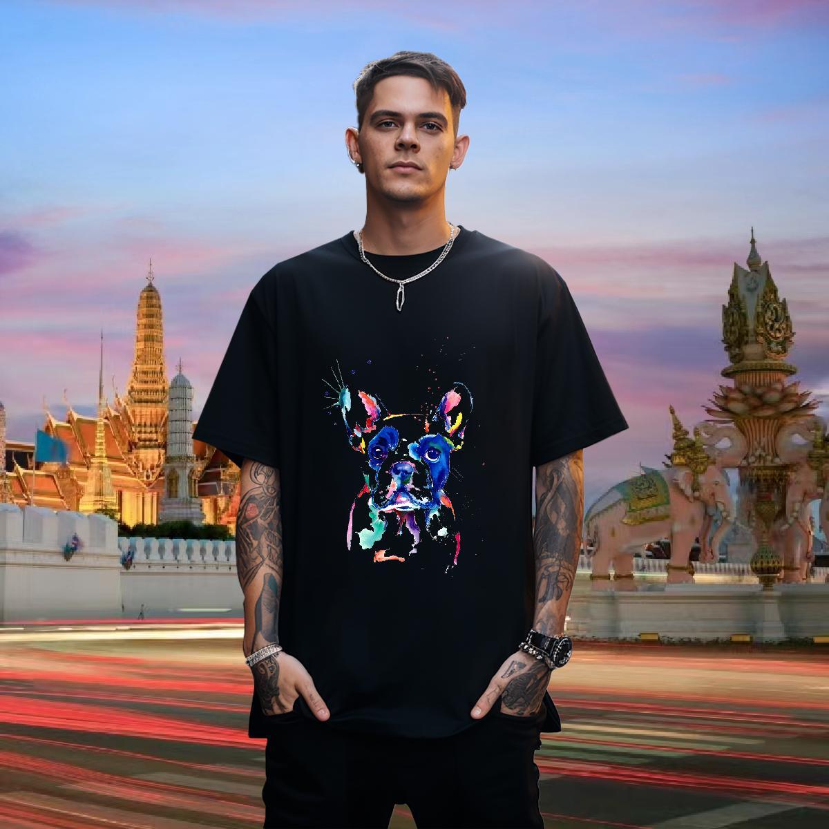 Man T Shirts 100% Cotton 230g coloful dog Summer Casual O Neck Short Sleeves Custom Print Oversized Mens Tshirts 2024 Designer Free Shipping Tops Shir