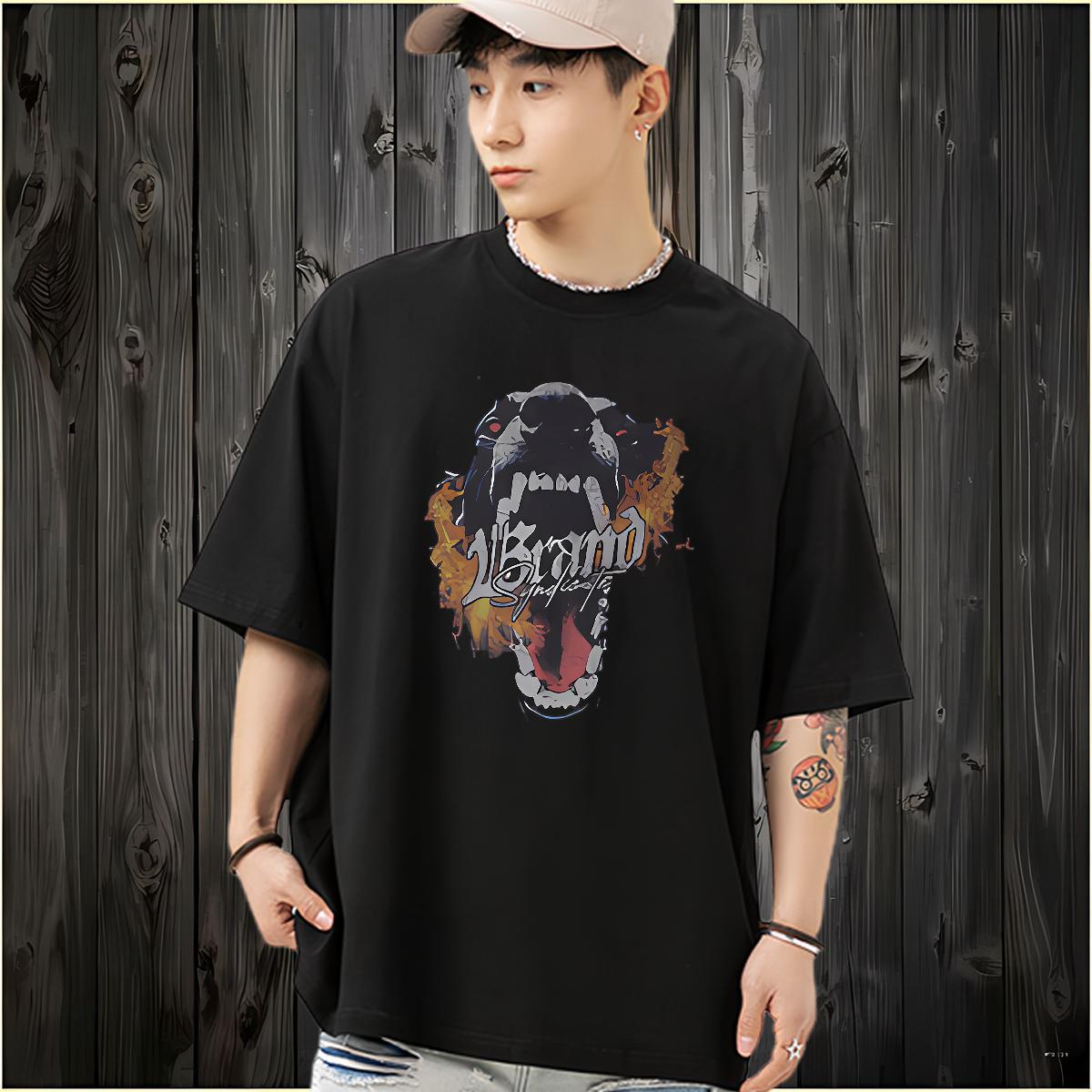2024 Summer T-Shirts 230g Pure Cotton dog Beach Tops Crew Neck TOP Quality Couples T Shirts Black White