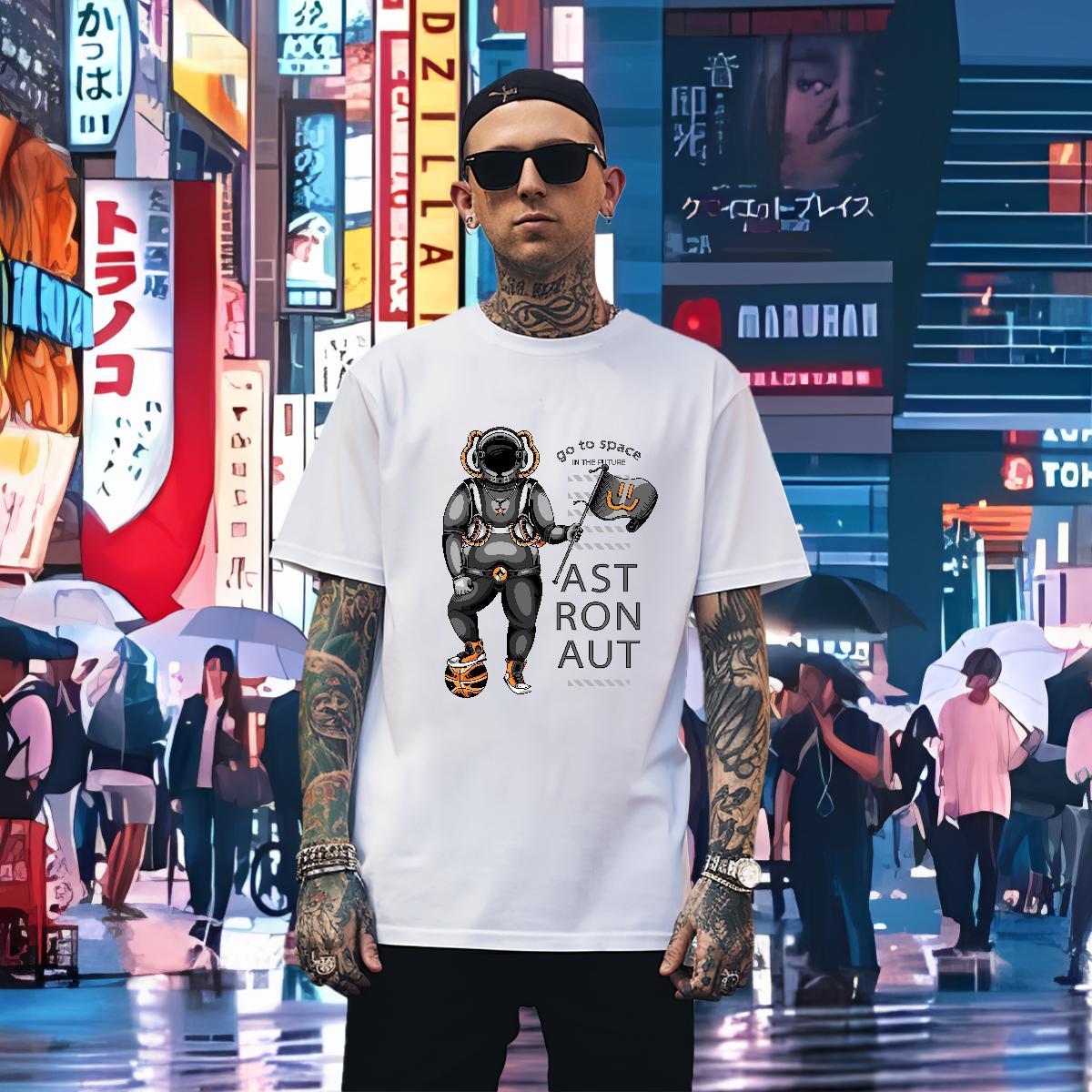 T Shirt For Man 100% Cotton 230g universe Home Outdoor Breathable Crew Neck Oversized 4XL Men Tops Tees Fashion High Quality Tee Shirt