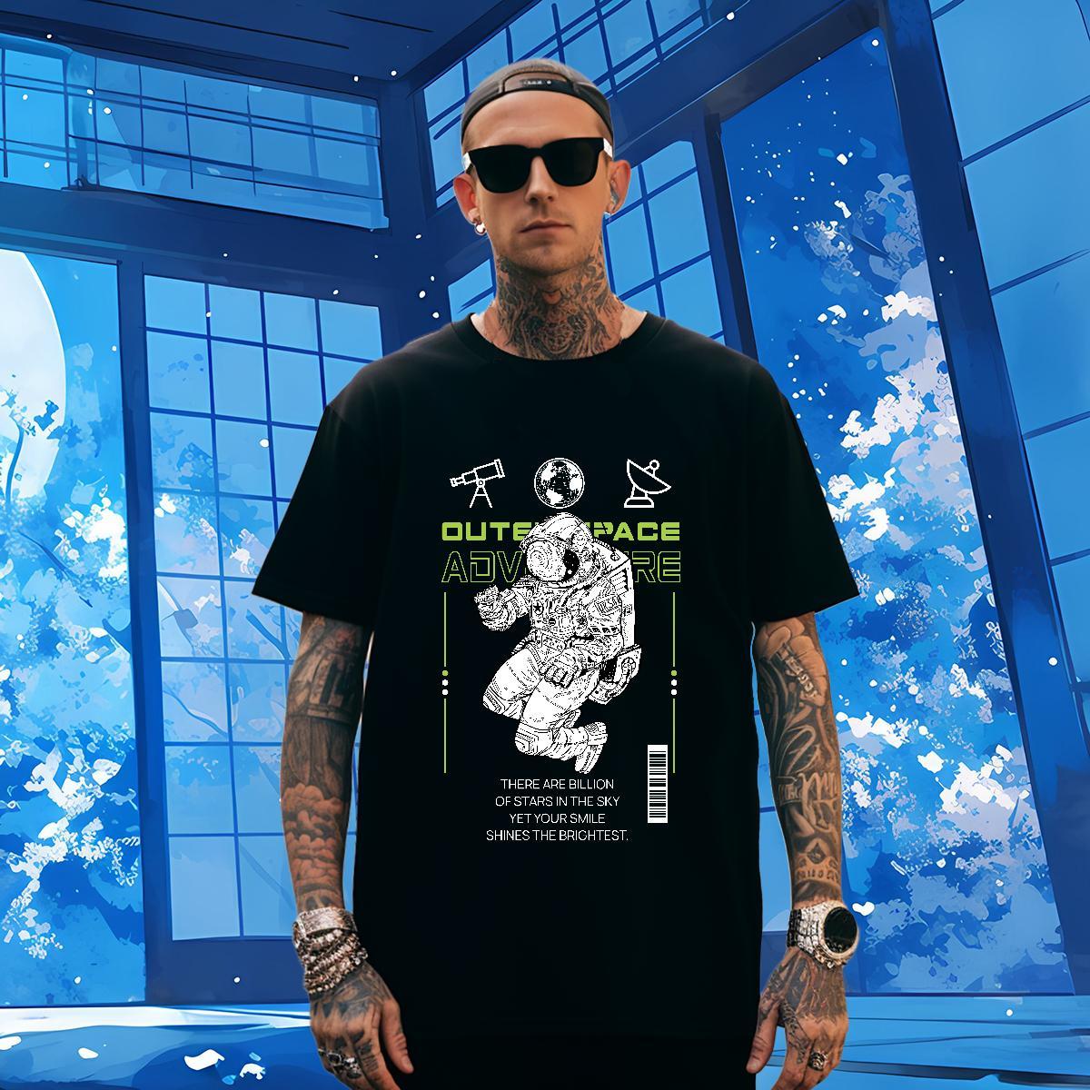 T shirt 230g Cotton cosmonaut Daily Outfit Short Sleeve Soft Custom Print Plus Size Couples T Shirts 2024 Popular Clothes