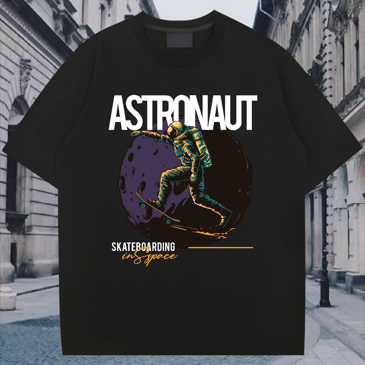 T-Shirts for Men 100% Cotton 230g spaceman Casual Beach Breathable Short Sleeve Cartoon Print Men Clothes T-Shirt New Arrival Soft Wear