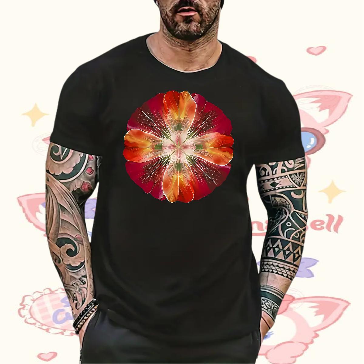 Wholesale Man T Shirts 100% Cotton 230g flower Beach Tee Shirt Crew Neck Breathable Loose Fit Men Tops Tees Custom Print Plus Size