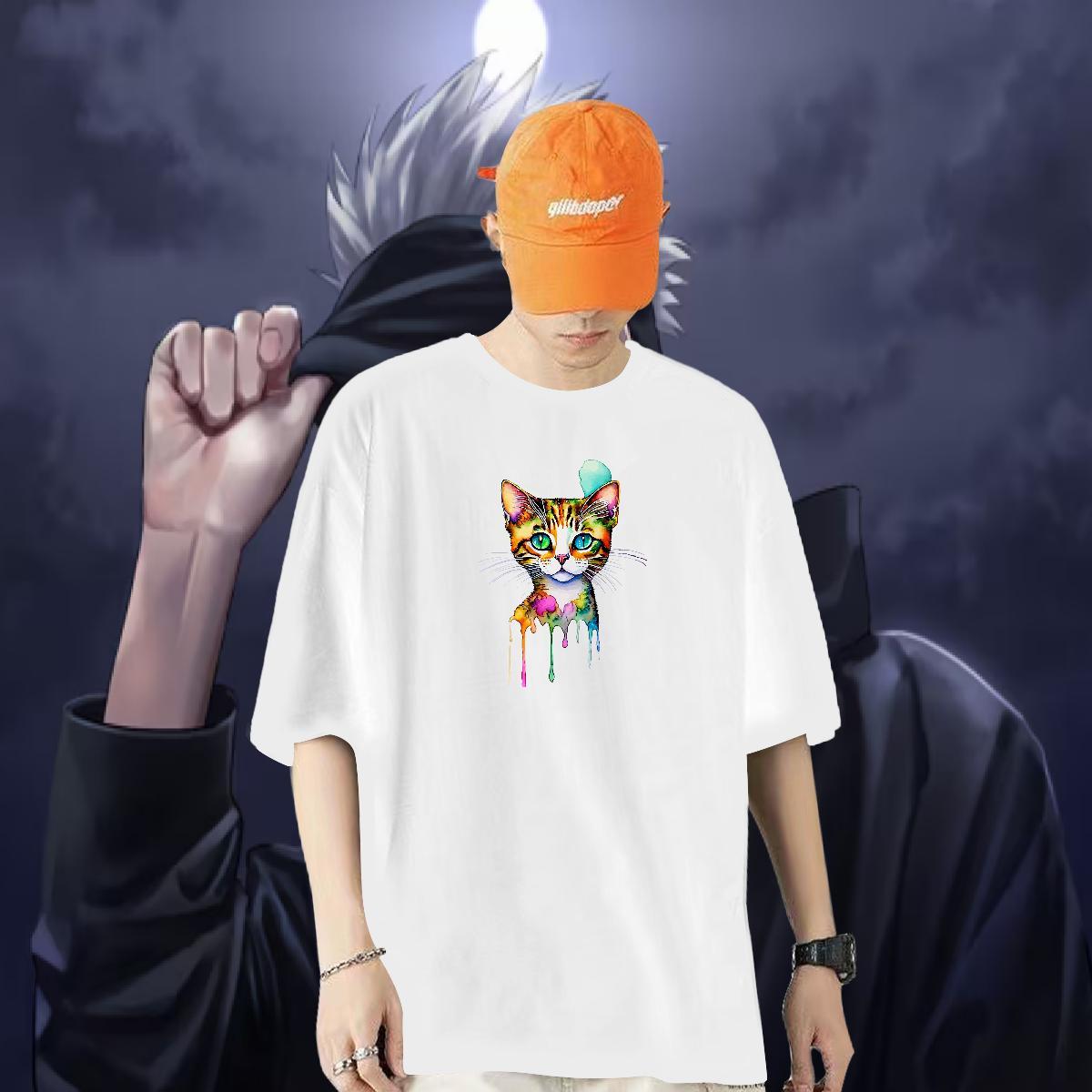 Designer Fashion T-Shirts for Men 100% Cotton 230g cat Home Outdoor Top Tees Pure Cotton Soft Men Clothes T-Shirt DIY Printed