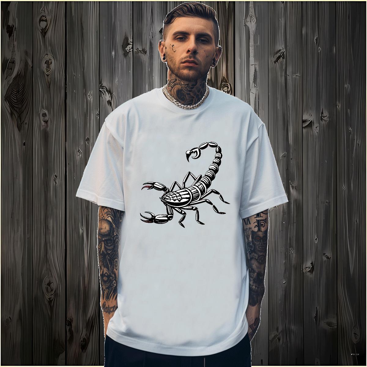 DIY T-Shirts for Men 230g 100% Cotton scorpion Casual Daily Wear Top Tees O Neck Short Sleeves Soft Men Clothes T-Shirt Custom Anime