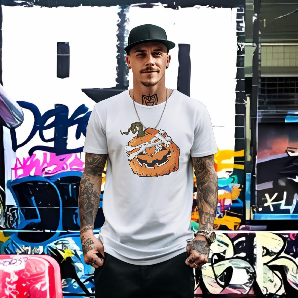 Classic Casual Men T Shirts 230g 100% Cotton pumpkin Hip Hop Street Tops Tees Breathable Short Sleeve Comfortable Men Clothes T-Shirt DIY Printed