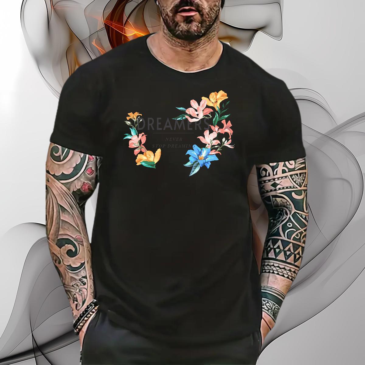 Brand T Shirt For Man 230g Cotton flower Street wear Hip Hop Tops Shirt O Neck Short Sleeves Popular Men Tees Customized