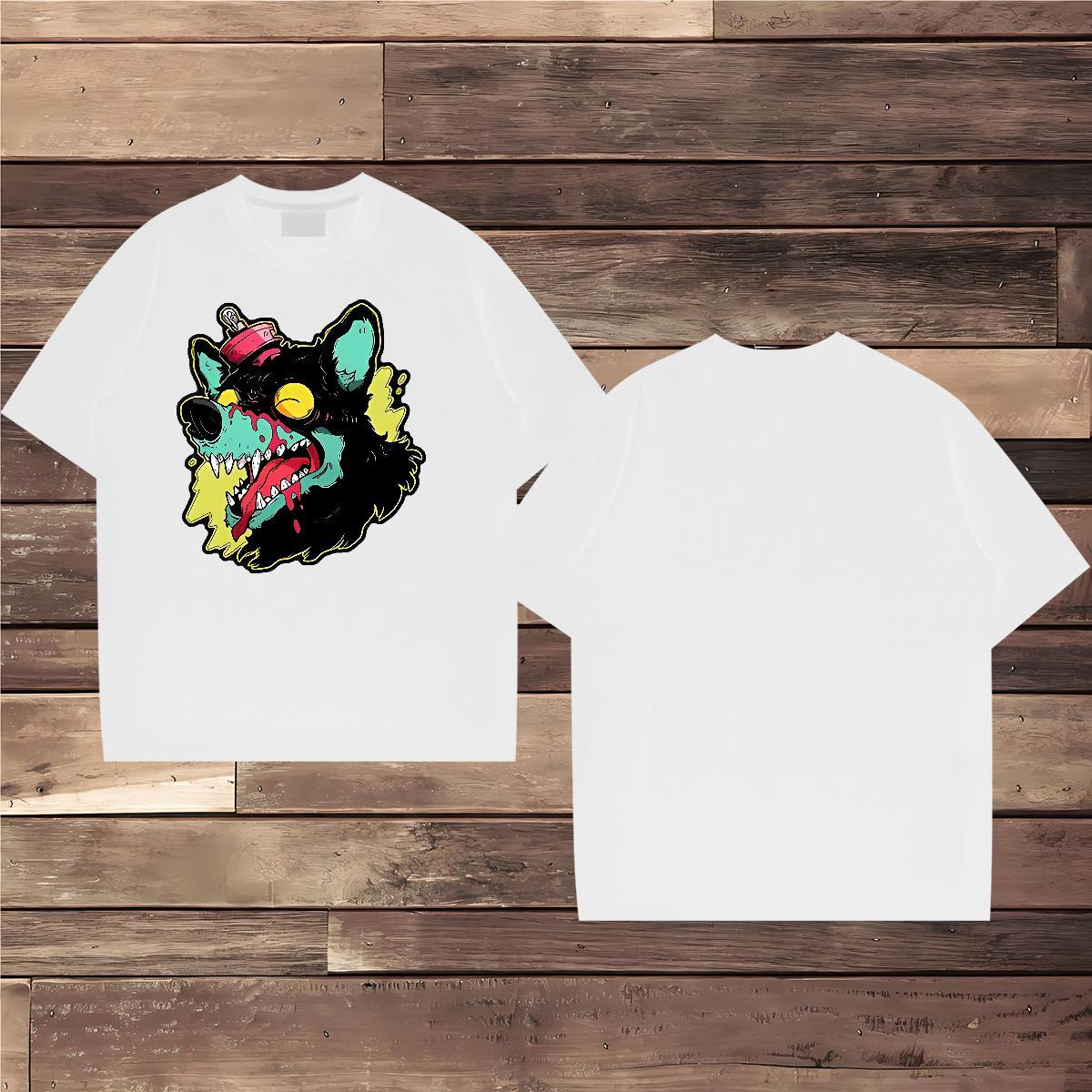 Classic T-Shirts for Men 100% Cotton 230g wolf Outdoor Tops Crew Neck Breathable Soft Men Tops Tees Anime Print