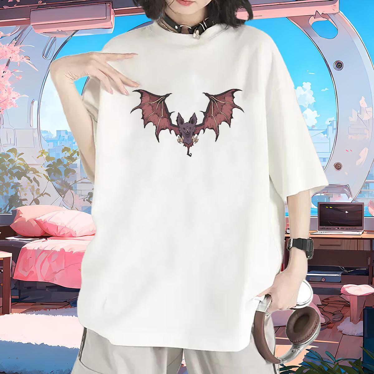 Nice Women T Shirts O-Neck Short Sleeve Couples T Shirts Plus Size Cartoon bat Beach 100% Cotton 230g Casual New Top Shirts